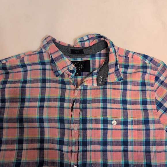 Even Tide Men's Pink Plaid Short-Sleeve‎ Button-Down - M - Picture 5 of 6